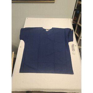 SCRUB ZONE Woman's 2XL Navy Blue Scrub Top Short Sleeves Front Pockets VNeck NWT